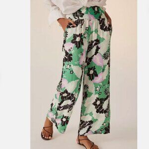 Anthropologie The Saria Smocked Wide-Leg Pants by Maeve Size S NWT Grey Floral